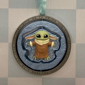 Baby Yoda Ornament with Blue Ribbon